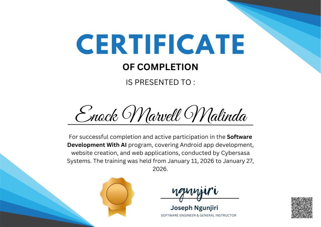 certificate enock marvell malinda